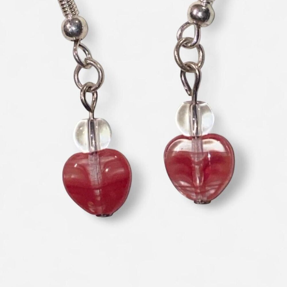 Handmade Women's Red and Silver Earrings